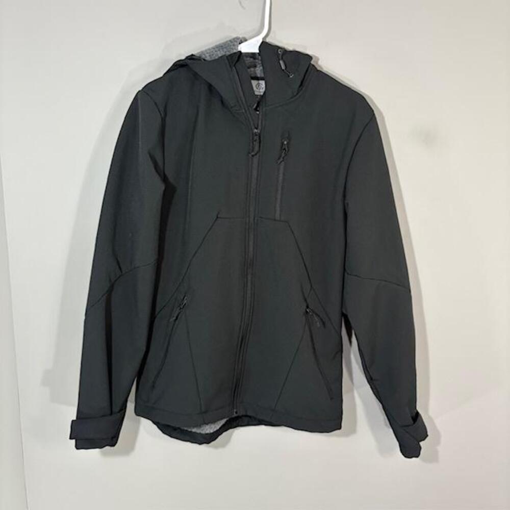 Champion Jacket Mens Small Black Hooded Softshell Full Zip Fleece Lined